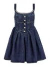 Self-portrait Flared Denim Mini Dress With A In Blue