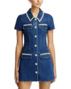 Self-portrait Blue Mini Dress With Rhinestoned Collar And Jewel Buttons With Crystals In Denim Woman In Blue