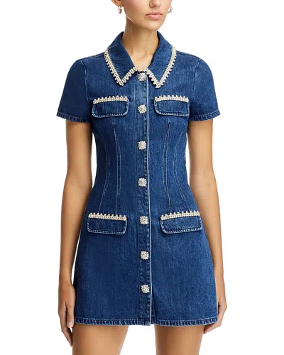 SELF-PORTRAIT SELF-PORTRAIT DENIM RHINESTONE TRIM DRESS