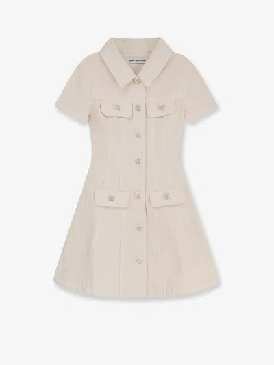 Self-portrait Denim Short Dress In Neutral