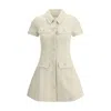 Self-portrait Structured Beige Dress With Classic Collar And Flap Pockets