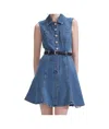 Self-portrait Dress Featuring Belted Waist And Front Pockets In Blue