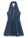 Self-portrait Blue Cotton Denim Flared Mini Dress In Blue