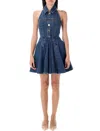 Self-portrait Blue Cotton Denim Flared Mini Dress In Blue