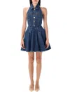 Self-portrait Blue Cotton Denim Flared Mini Dress In Multi