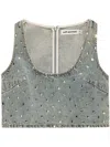 Self-portrait Denim Top With Square Rhinestone Embellishment