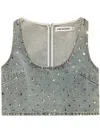 Self-portrait Denim Top With Square Rhinestone Embellishment In Blue