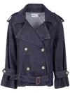 Self-portrait Double-breasted Denim Trench Jacket In Blue