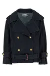 Self-portrait Double-breasted Denim Trench Jacket In Blue