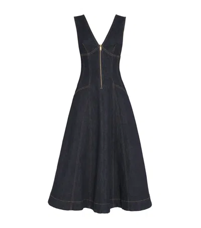 SELF-PORTRAIT DENIM V-NECK MIDI DRESS