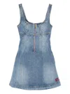 Self-portrait Denim Zip Mini Dress In Blue