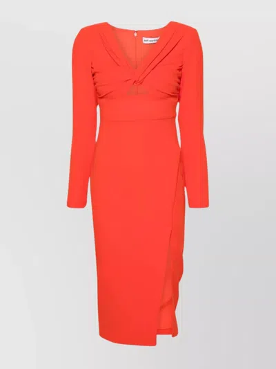 Self-portrait Ruched Midi Dress In Orange