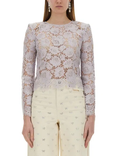 Self-portrait Detailed Lace Top With Long Sleeves In Grey