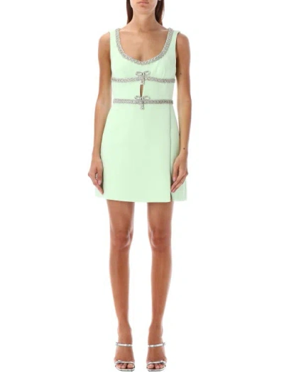 Self-portrait Crystal-embellished Bow Mini Dress In Green