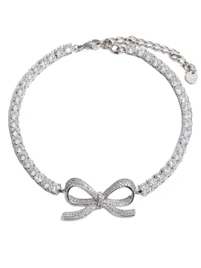 Self-portrait Self Portrait Diamante Bow Tennis Choker In Silver