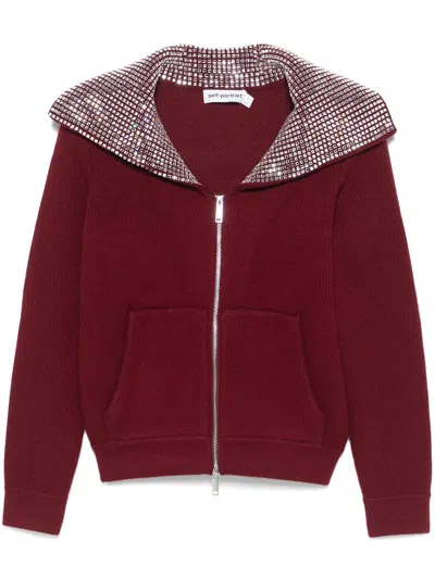 SELF-PORTRAIT DIAMANTE-COLLAR CARDIGAN