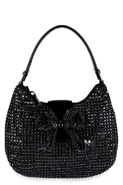 Self-portrait Diamante Crescent Bow Handbag In Black