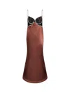 Self-portrait Embellished Satin Gown In Brown