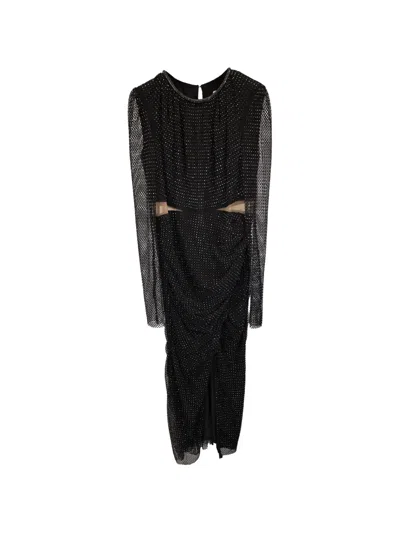 Pre-owned Self-portrait Diamante Mesh Cut-out Dress In Black