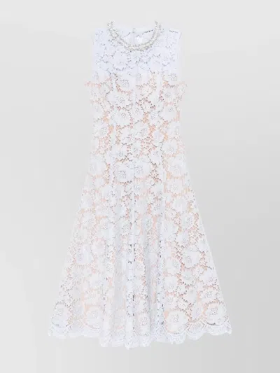 SELF-PORTRAIT DIAMANTÉ NECKLINE LACE PEARL MIDI DRESS