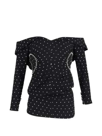 Pre-owned Self-portrait Diamante Off-shoulder Mini Dress In Black