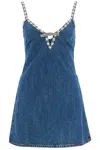 Self-portrait Blue Mini Dress With Bow Detail On The Front And Crystal Embellishment In Blue (blue)