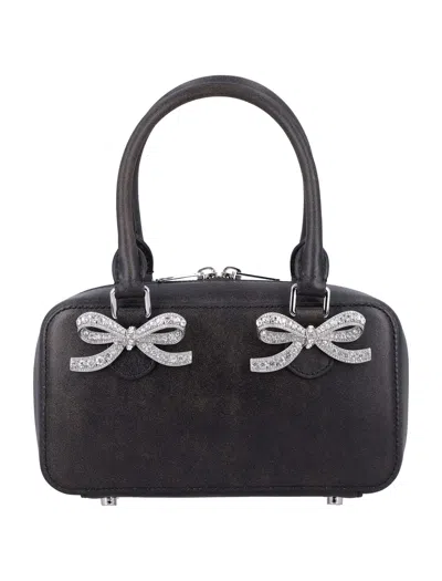 Self-portrait Distressed Leather Mini Tote Bag In Black