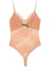 Self-portrait Tan Dot Mesh Bodysuit Clothing In Brown