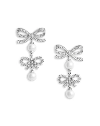 Self-portrait Double Bow Imitation Pearl Drop Earrings In Brown