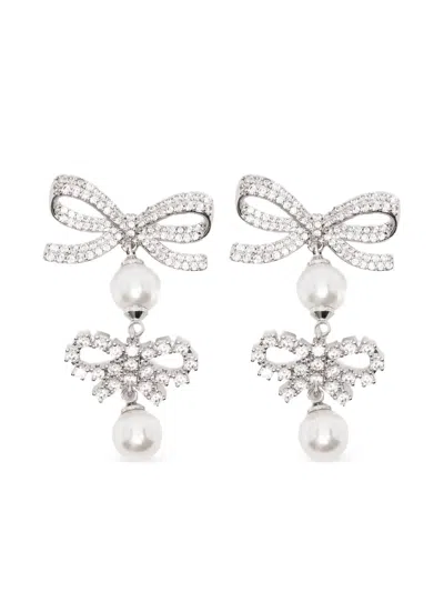 Self-portrait Double-bow Pearl-drop Earrings In Multi