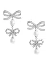 Self-portrait Double Bow Pearl Earrings In Metallic