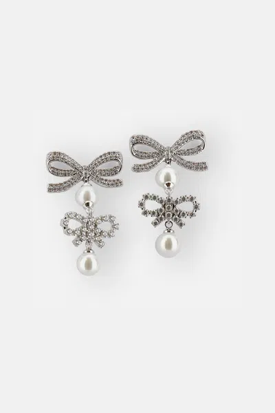 Self-portrait Double Bow Pearl Earrings In Multi