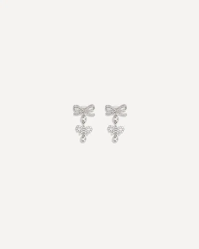 Self-portrait Double Bow Pearl Earrings In Silver