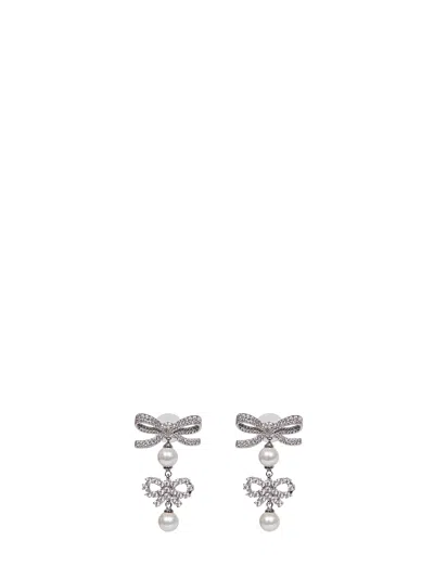 Self-portrait Earrings With Bows And Pearls Jewels Silver In Gray