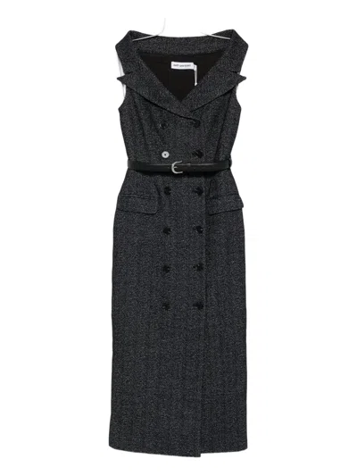 Self-portrait Double-breasted Belted Dress In Black