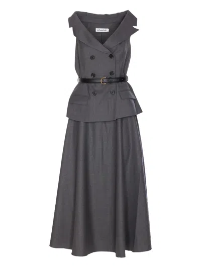 Self-portrait Grey Wool Tailored Midi Dress Clothing In Gray