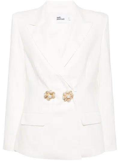 Self-portrait Double-breasted Blazer In White