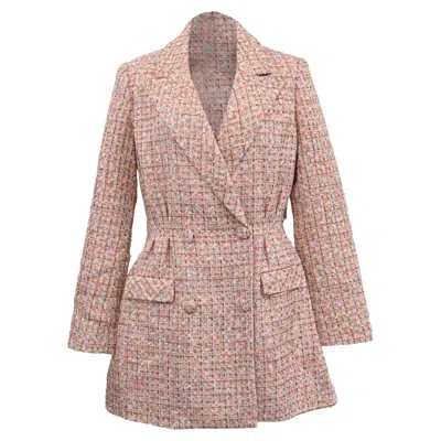 Self-portrait Double-breasted Bouclé-knit Minidress In Pink Polyester