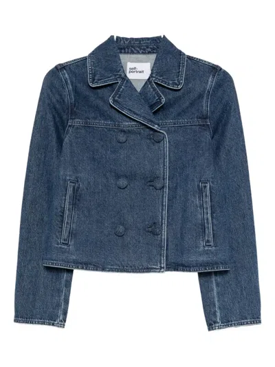 Self-portrait Double-breasted Denim Jacket In Blue