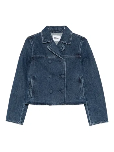 Self-portrait Double-breasted Denim Jacket In Brown