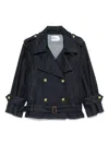 Self-portrait Double-breasted Denim Trench Jacket In Black