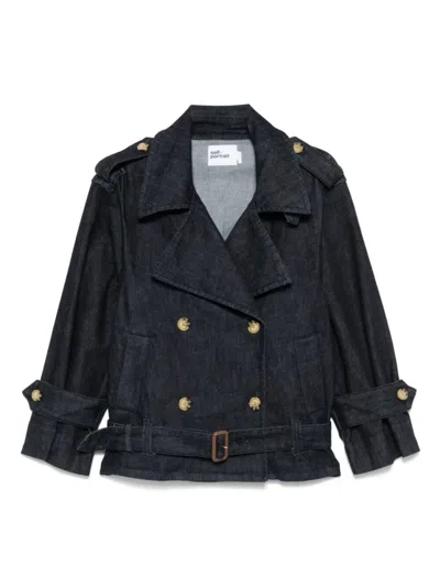 SELF-PORTRAIT SELF-PORTRAIT DOUBLE-BREASTED DENIM TRENCH JACKET