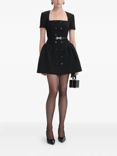 Self-portrait Double-breasted Short-sleeves Mini Dress In Black
