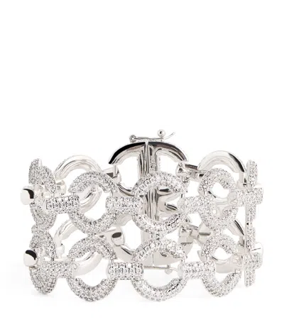 Self-portrait Double Crystal Link Bracelet In Silver