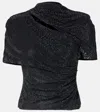 Self-portrait Crystal-embellished Draped Mesh Top In Schwarz