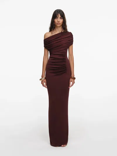 Self-portrait Draped Knit Midi Dress In Brown
