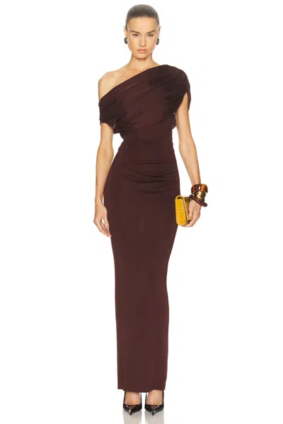 Self-portrait Draped Knit Midi Dress In Brown