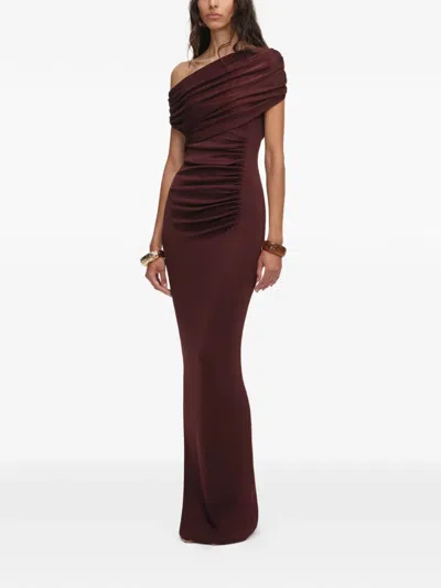 Self-portrait Draped Maxi Dress In Burgundy