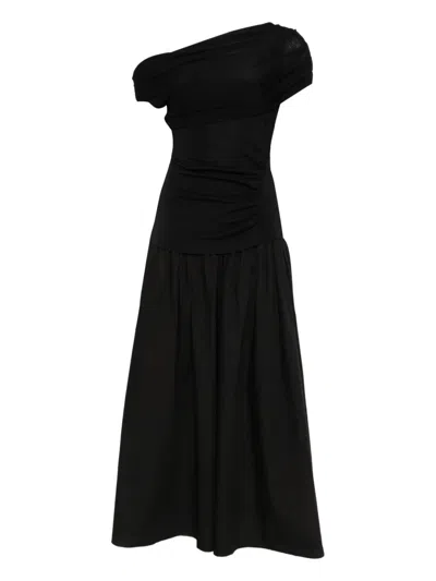 Self-portrait Draped Midi Dress In Black