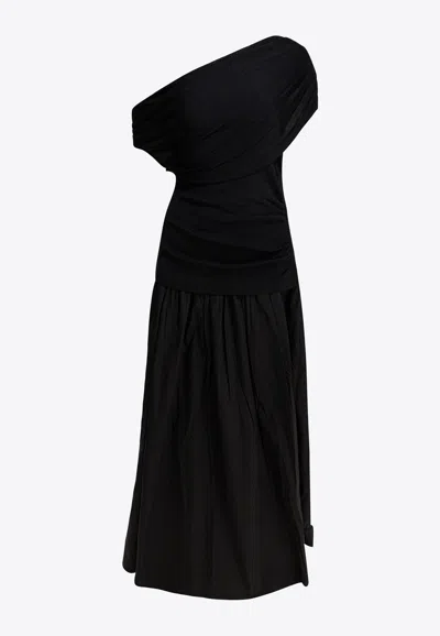 Self-portrait Draped Midi Dress In Black